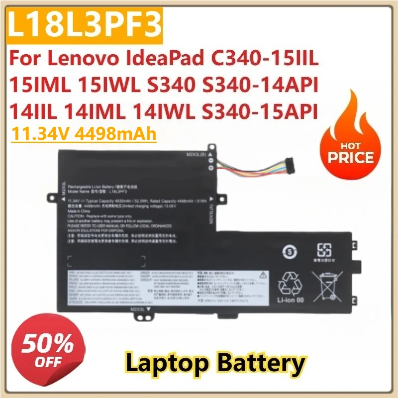 11.34V 4498mAh L18L3PF3 Laptop Battery For Lenovo IdeaPad C340-15IIL 15IML 15IWL S340 S340-14API 14IIL 14IML 14IWL S340-15API