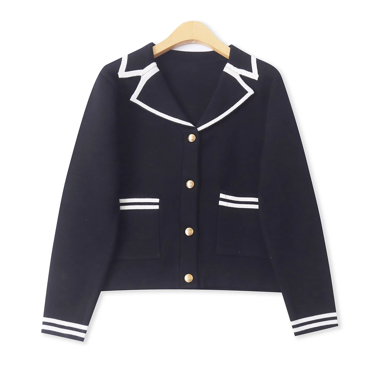 

Модный вязаный кардиган с цветными блоками, короткий, с открытым передом, длинными рукавами, воротником-стойкой, на одной пуговице, женский свитер, повседневный, приталенный крой