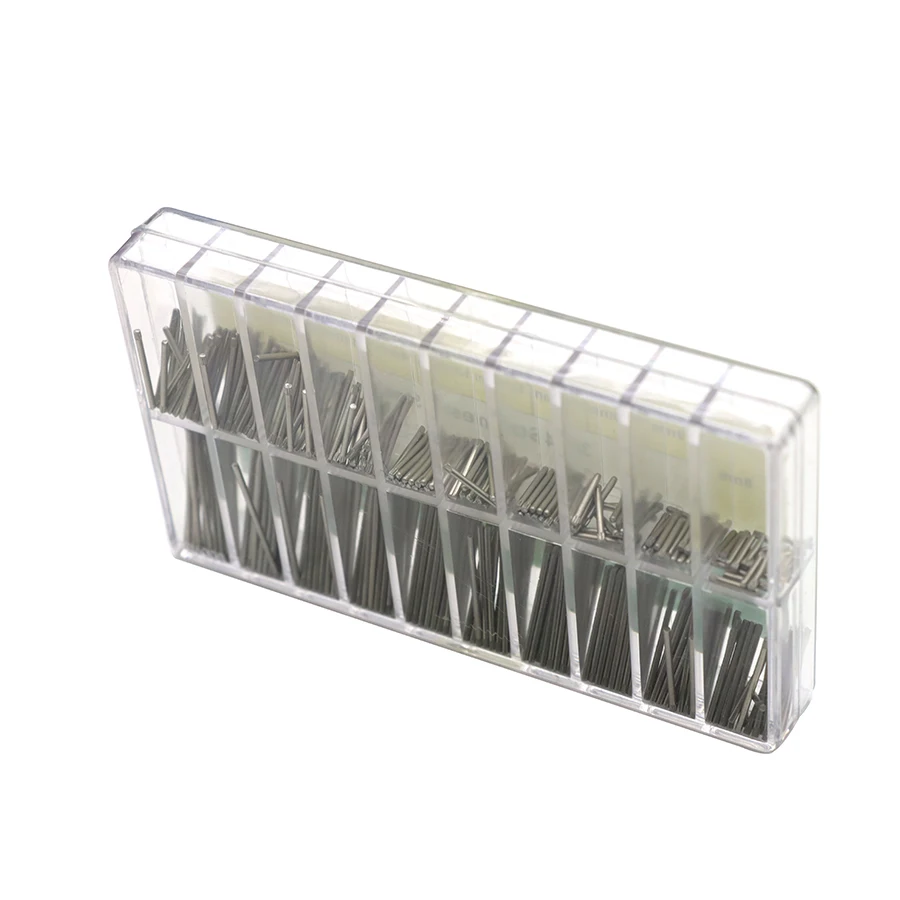 Piezas de reloj Correa de acero inoxidable 304 y eje de conexión de corona Crudo 1,2 mm Varios tamaños que rangan de 8-27 mm de longitud