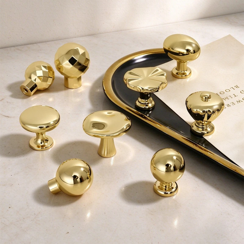 Bright Gold Single Hole Pull Minimalist Style Cabinet Wardrobe Drawer Door Handle Light Luxury Furniture Handle Mirror Door Knob