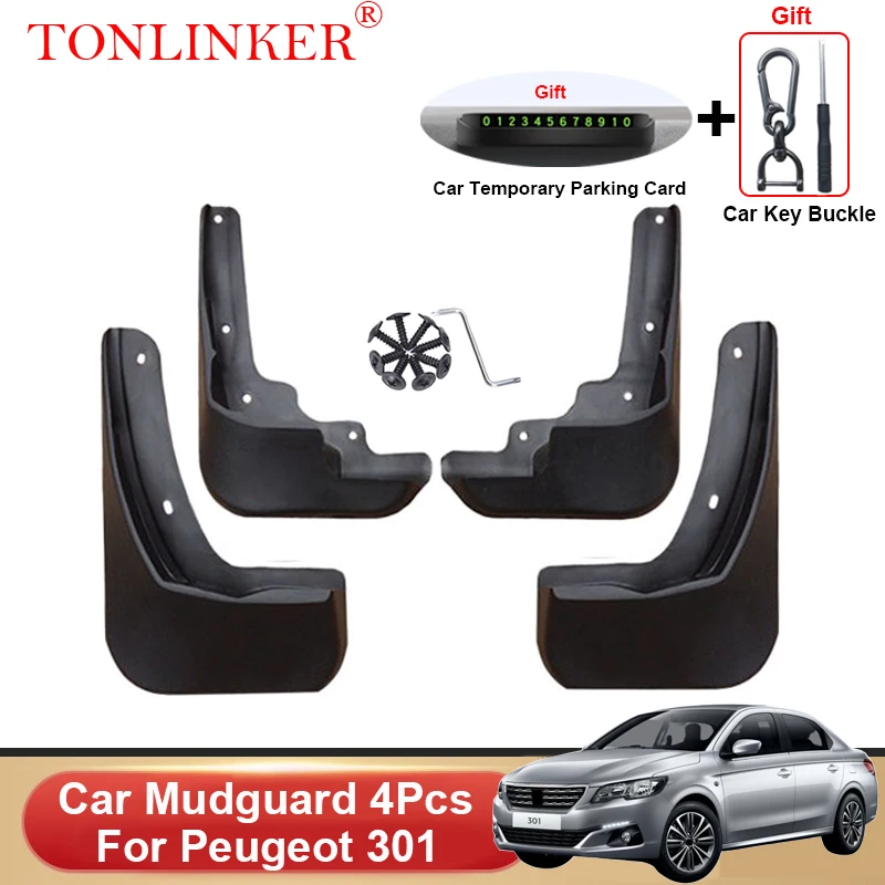 TONLINKER Car Mudguard For Peugeot 301 2013 2014-2020 2021 2022 Mudguards Splash Guards Front Rear Fender Mudflaps Accessories