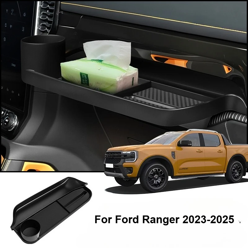 

For Ford RANGER 2023 2024 2025 Passenger Seat Storage Box Co-pilot Water Cup Holder Car Organizer Tray Accessories