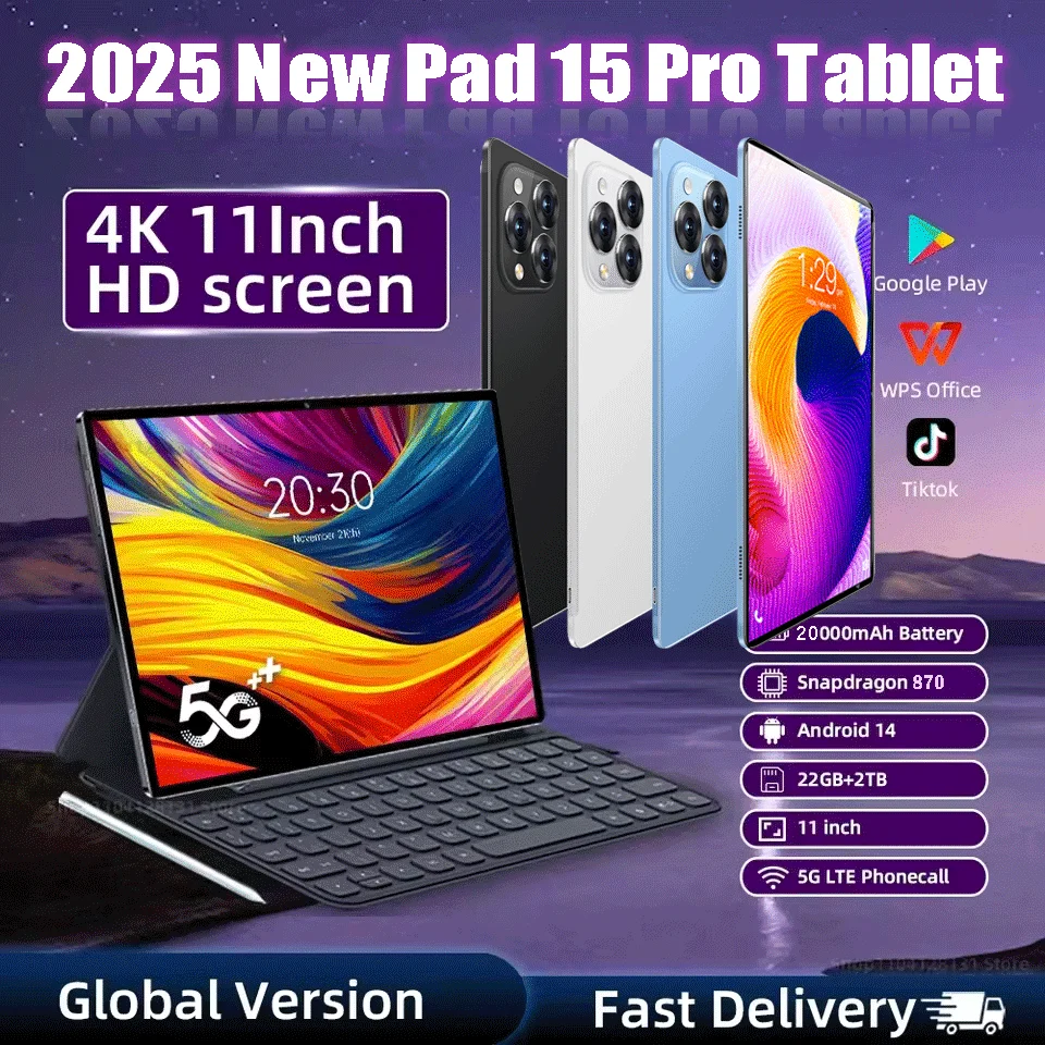 

Global Version Original Pad 15 Pro Tablet 11 inch HD Screen Android 14 22GB+2TB 20000mAh 5G Dual SIM WiFi GPS Tablet PC