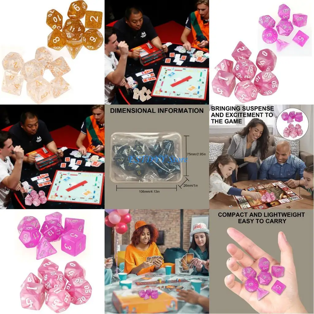 

G6DE 14Pcs Various Dices Different Number of Face Educational Digital Number Dices Desk Entertainment Acrylic Dices