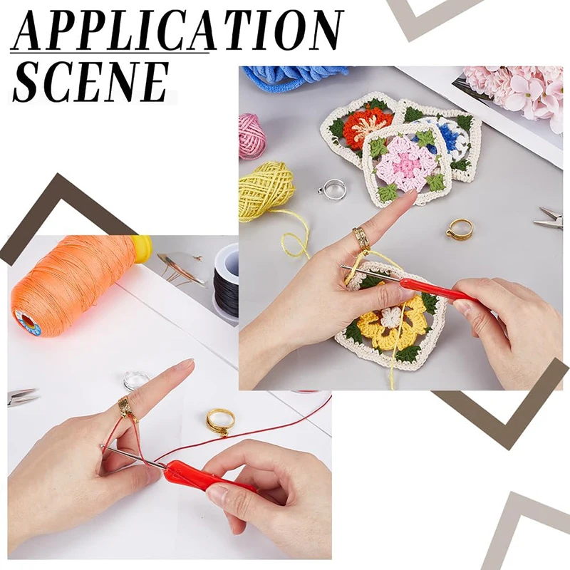 2PCS Adjustable Knitting Crochet Ring, Open Guide Yarn Guide Crochet Tension Ring for Faster Knitting, Thimbles Winder Tools