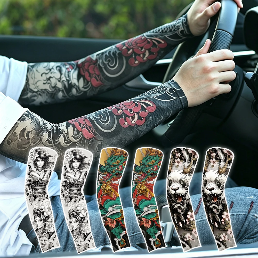 (3Pairs Set)Temporary Tattoo Sleeves/Fake Full Arm Tattoo Arm Covers/Arm Sleeves UV Protection/Arts Tattoo Arm Sunscreen Sleeves