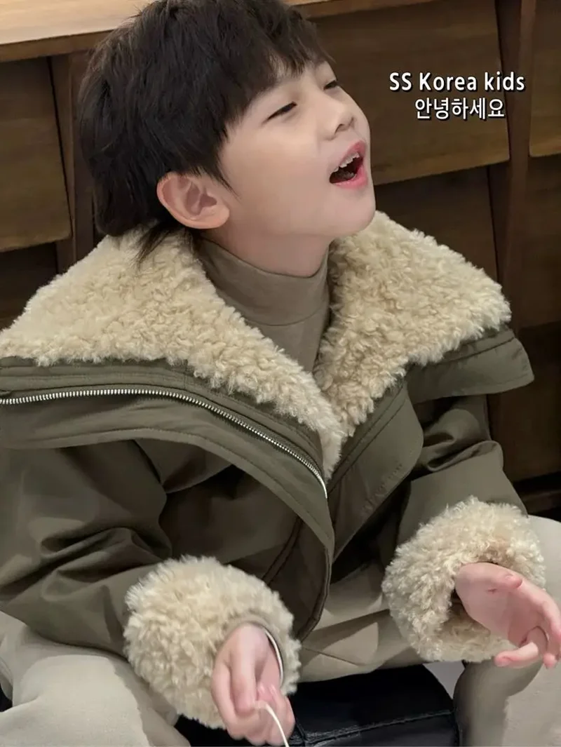 

Children's Lamb Wool Coat Autumn and Winter 2026 New Item Boys and Girls' Collar Thick Cotton Coat Jacket