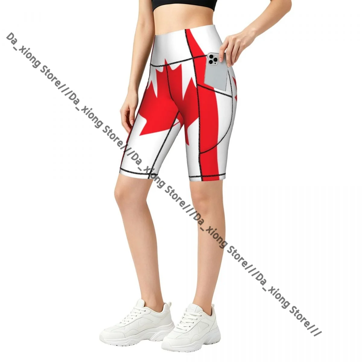 Canada Flag Print High Elastic Yoga Outdoor Sports Jogging Shorts