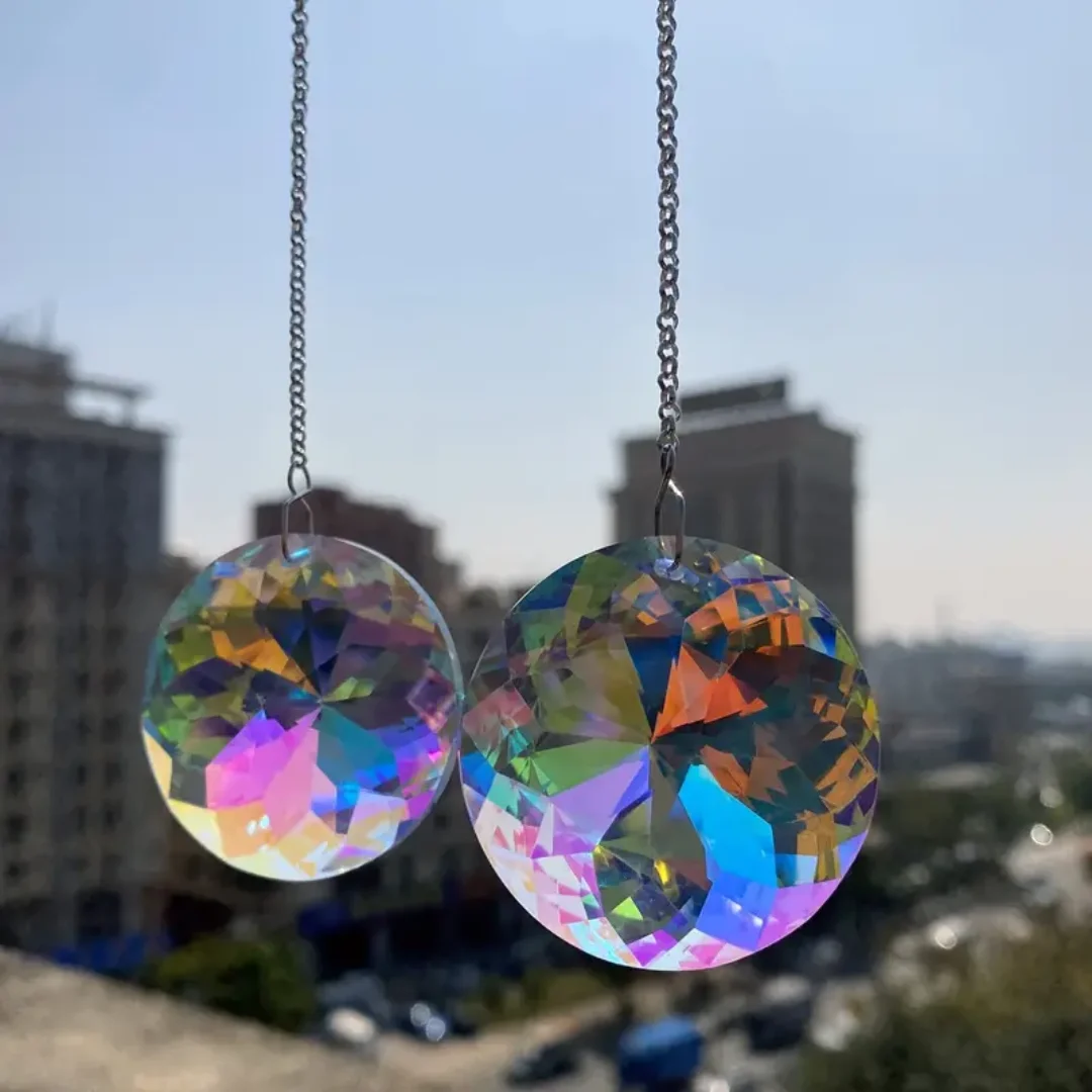 2pcs, Round Crystal Sun Catchers, Glass Prism Hanging Sun Catchers, Rainbow Maker For Window, Balcony, Kitchen, Garden Decorat