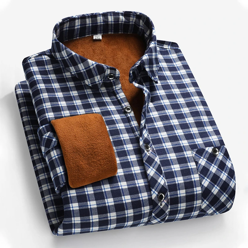 

Зимняя клетчатая рубашка на флисовой подкладке, мужская толстая теплая рубашка с длинными рукавами, осенняя деловая повседневная рубашка для папы среднего возраста в клетку