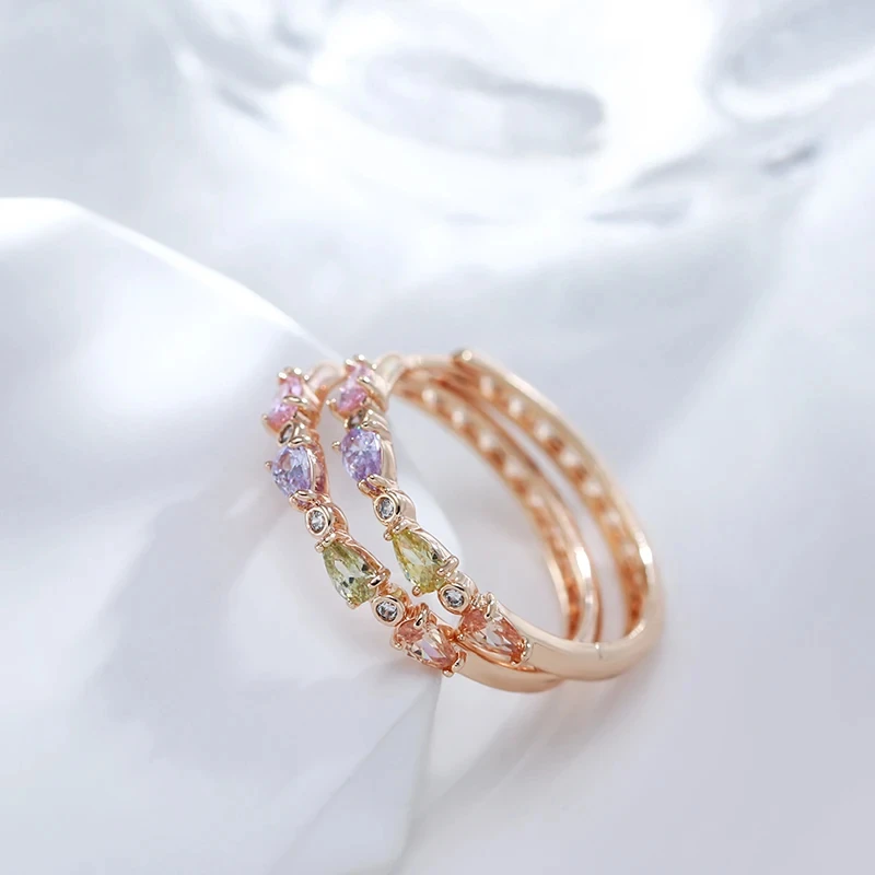 Wbmqda Fashion Colorful Natural Zircon Hoop Earrings For Women 585 Rose Gold Color  Wedding Party Fine Dubai Jewelry Accessories