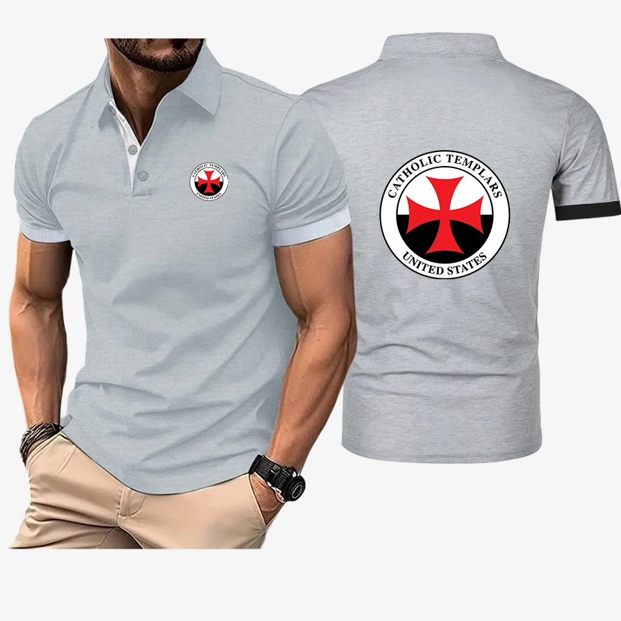 Knights Templar Crusaders Symbol Distressed Cross 2026 Men's New Style Solid Color Comfortable Top Lapel Collar Polo Shirt