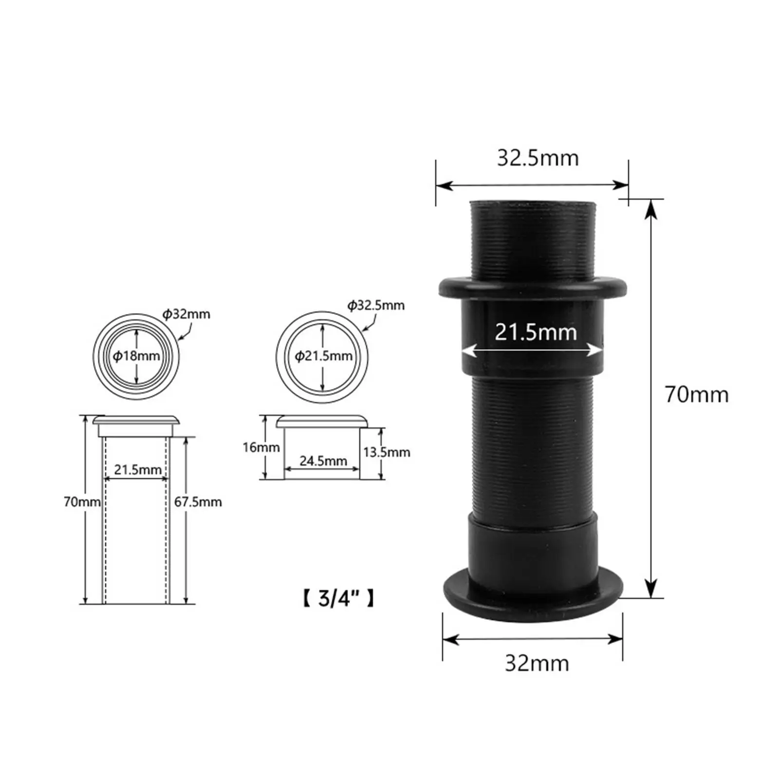 Marine Hardware Plastic Through Hull Drain Hose Connector for Boat Stainless Style Setups and Tanks