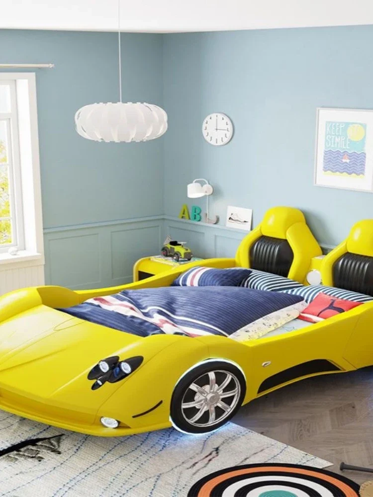 The product can be customized.Squinting kids bed boy sports car creative leather bed multifunctional car kids bed