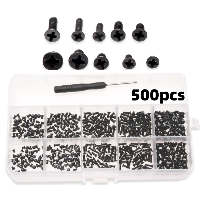 500 Stück M2 M2,5 M3 Schraube Flachkopf Phillips Maschinenschrauben Laptop Notebook Schrauben Set Kit Computer Laptop Kleine schwarze Schrauben