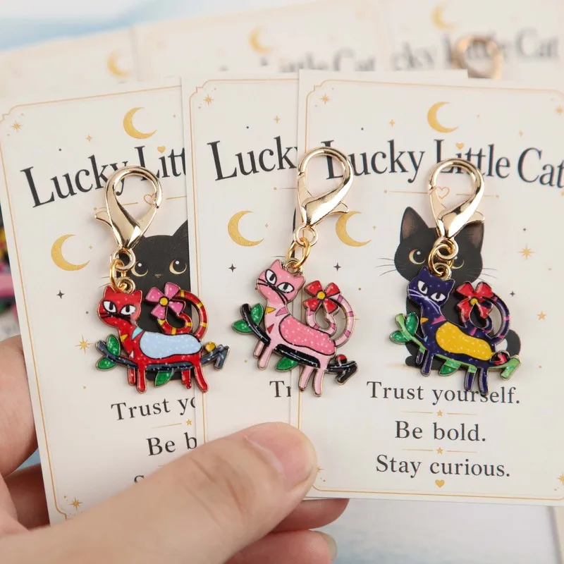 10itemLucky Little Cat Colorful Mixed Color Kitten Keychain Set Includes an inspirational greeting card Thanksgiving Day、Hallowe