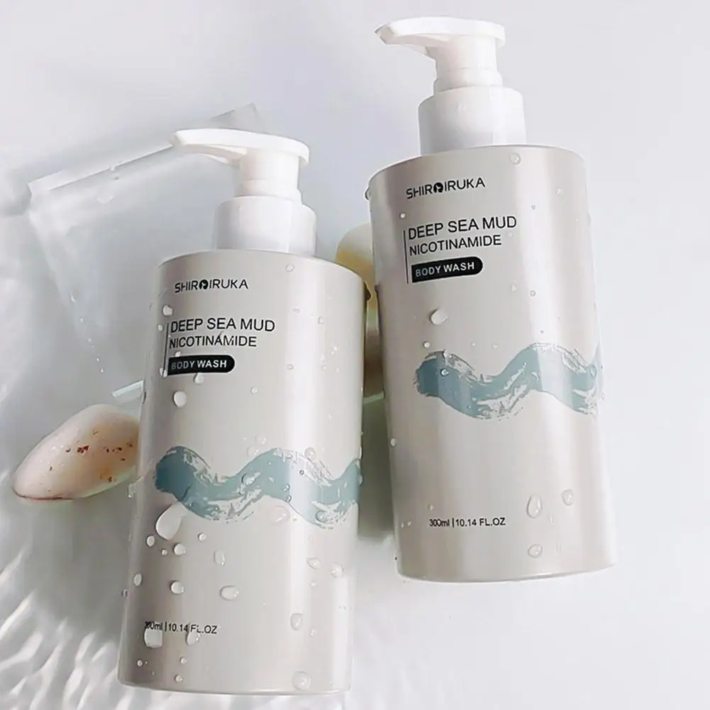 2Pcs Niacinamide Deep Sea Mud Shower Gel for Brightening and Cleansing Women Fragrant Shower Lotion 300ml