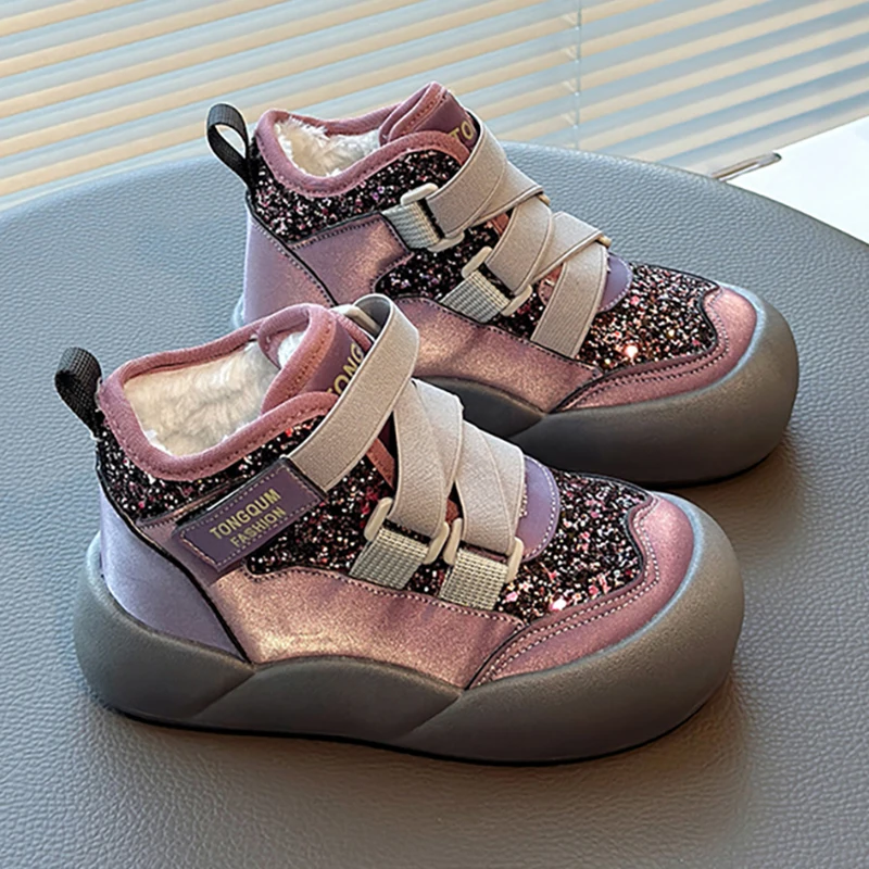 

Winter Snow Boots For Girls Luxury Glitter Rhinestone Teenager Girl's Snow Boots Trend Fashion Party Warm Boots For Kids