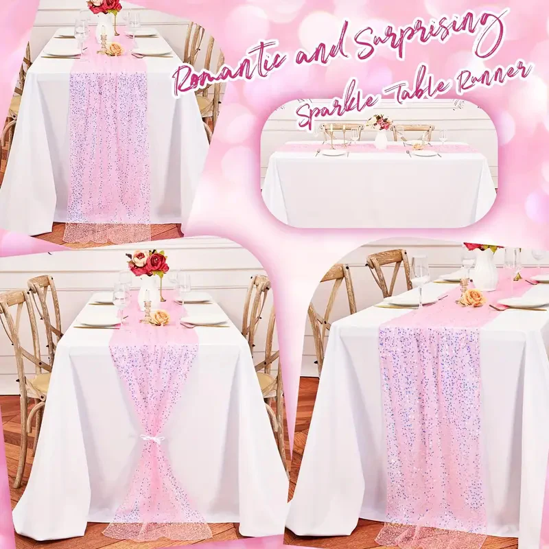 Iridescent Sequin Table Runner Mermaid Glitter Sparkly Table Covers for Wedding Baby Shower Birthday Party Christmas Decorations