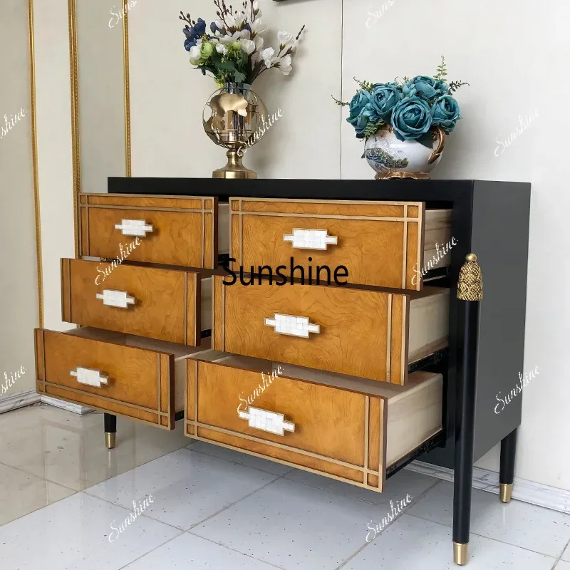 Light luxury all-solid wood six-bucket cabinet, foyer, hallway, living room storage and decoration cabinetTJ