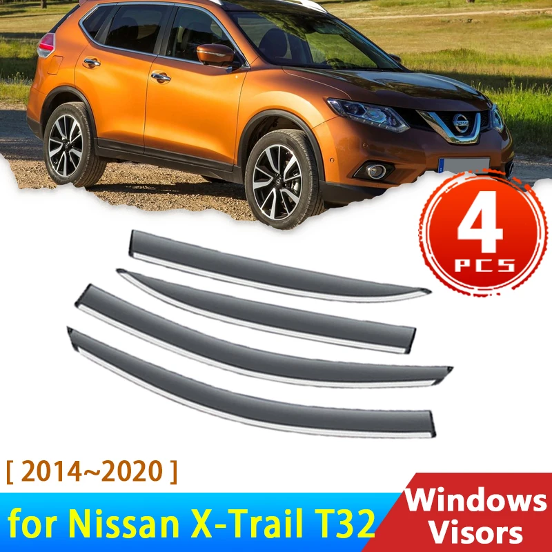 Szyby samochodowe daszki dla Nissan x-trail X Trai XTrail T32 Rogue 3 2014 ~ 2020 akcesoria deflektory deszcz osłony brwi osłona przeciwsłoneczna