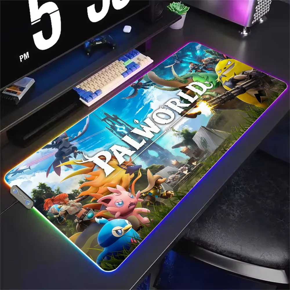 Game P-Palworlds Mouse Pad RGB LED Light Non-Slip Rubber Base Waterproof Office PC Home Best Price Desk-Mat USB Large Game