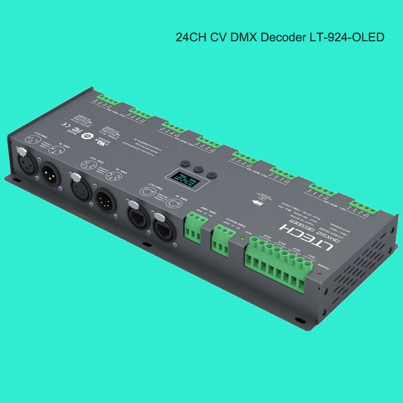 

LTECH Led DMX512 Декодер 24-канальный 32-канальный RDM-DMX DC12-24V; 3A * 24CH Max Led RGB Strip RGBW XLR-3/RJ45 Порт DMX512 Вебь