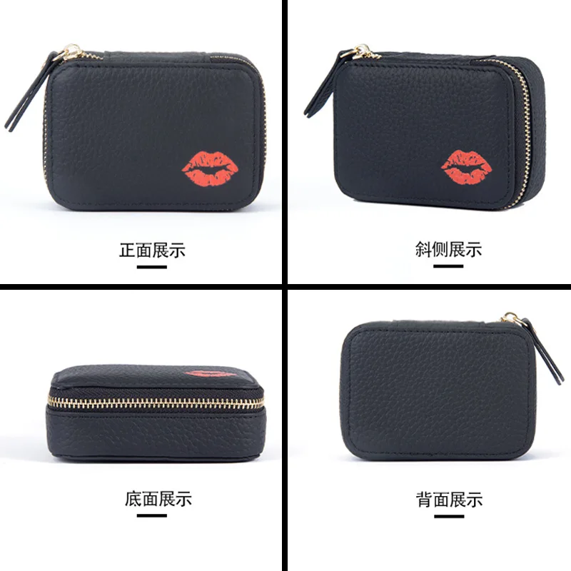 PS Genuine Leather Printing Lipstick Bag With Mirror Pillow Shape Makeup Box Elegant Earring And Jewelry Storage Case For Ladies