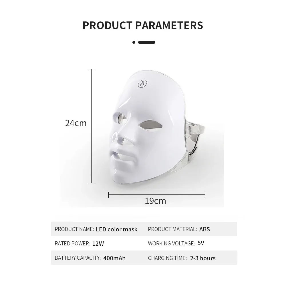 Máscara Facial LED sem fio para cuidados com a pele, luz vermelha, terapia Photon, anti-envelhecimento, anti-rugas, remoção de acne, dispositivo de beleza, 7 cores