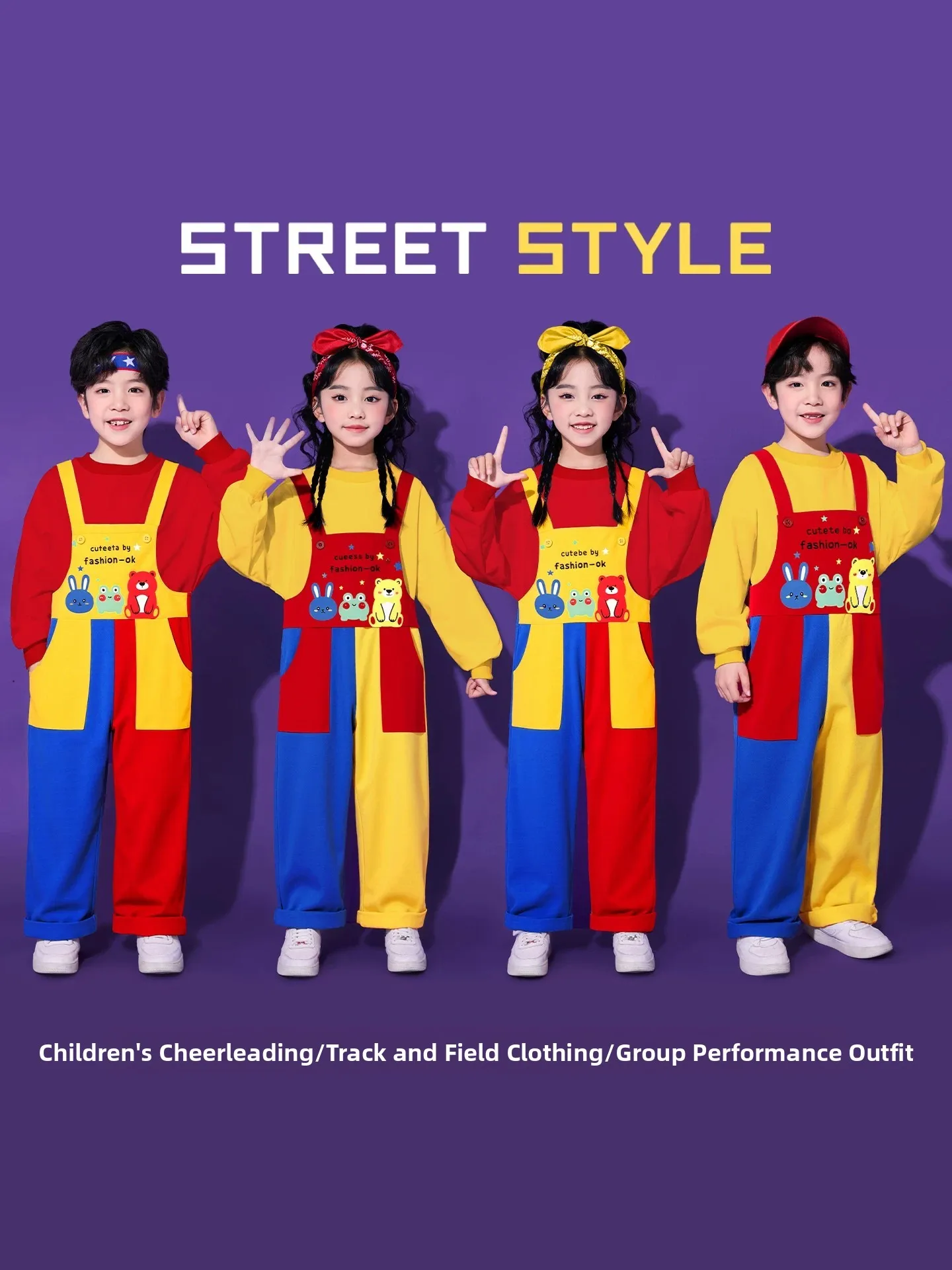 

Cheerful Children's Choral Performance Outfit Set Festive Overalls School Varie ow Kindergarten Dance Cetition