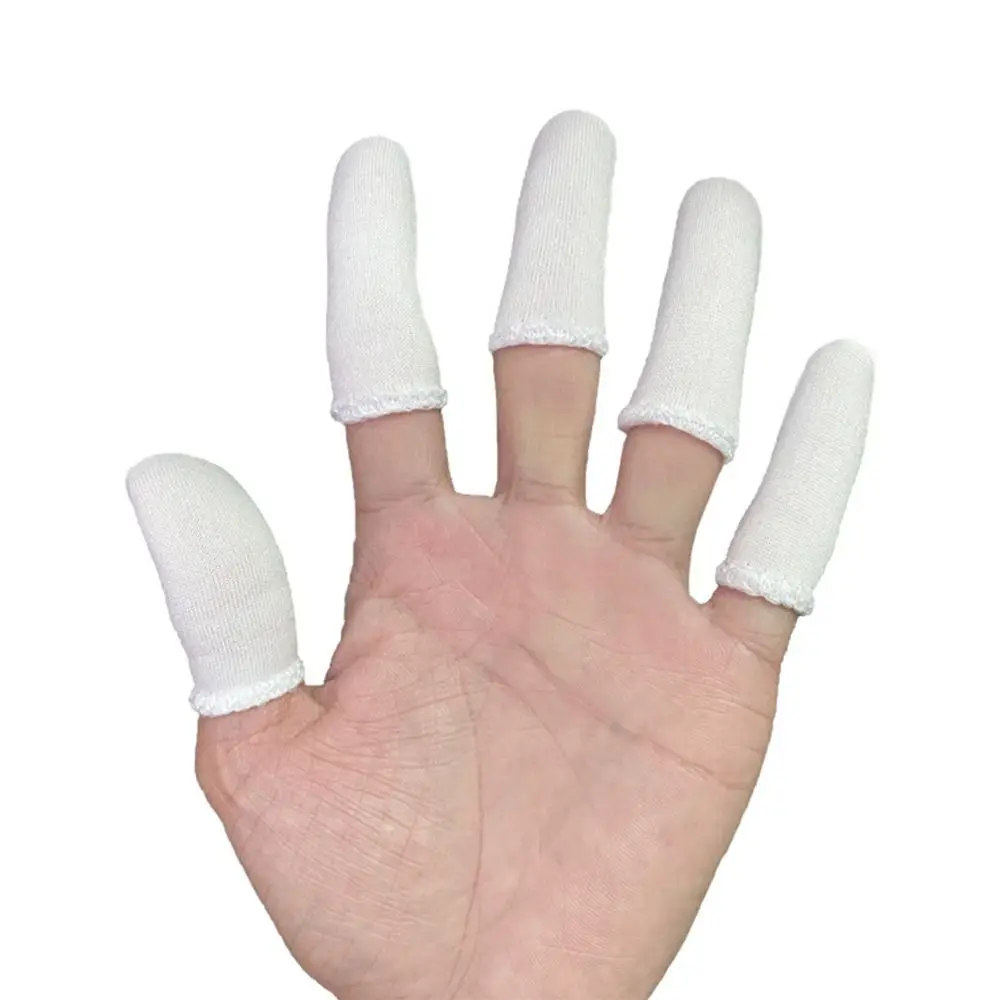 Imagem -04 - Berços de Algodão Branco Descartáveis Luvas Protetoras de Dedos de Absorção de Suor Protetores de Dedos Antiderrapantes Resistentes ao Desgaste 100 Pcs