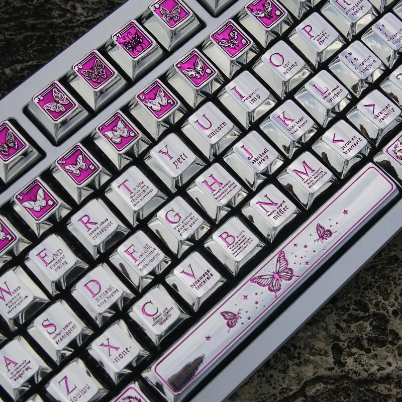 Butterfly Blossoms Metal Keycaps Custom Mirror Silver Cherry Profile Keyboard Cap Mechanical Keyboard Accessory Artisan Keycaps
