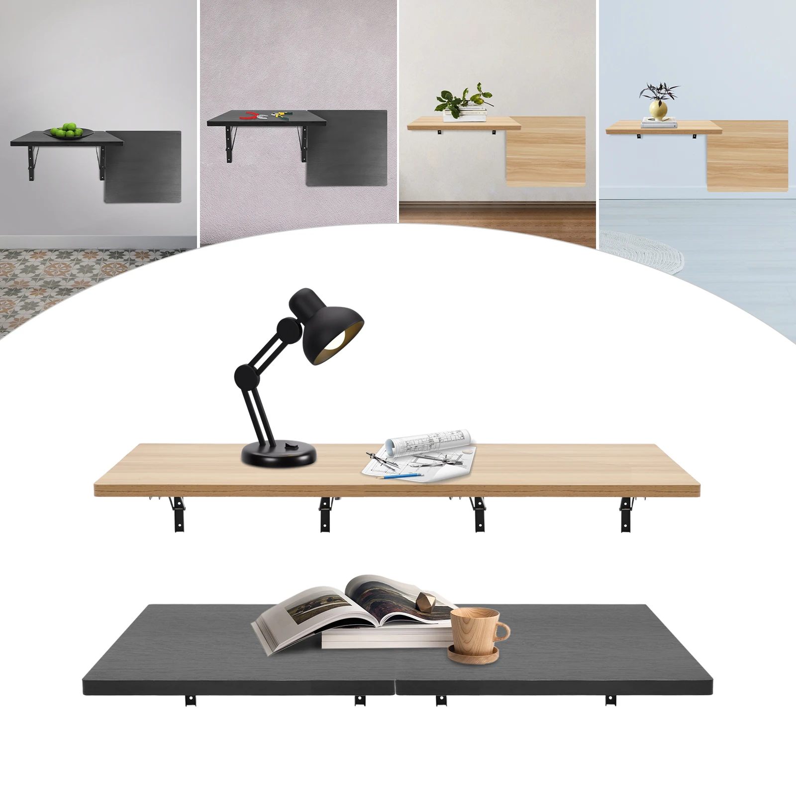 2 ensembles d'établi pliant mural, capacité de 230kg, Table pliable avec cadre en acier pour cuisine, Garage, atelier, 60x58cm