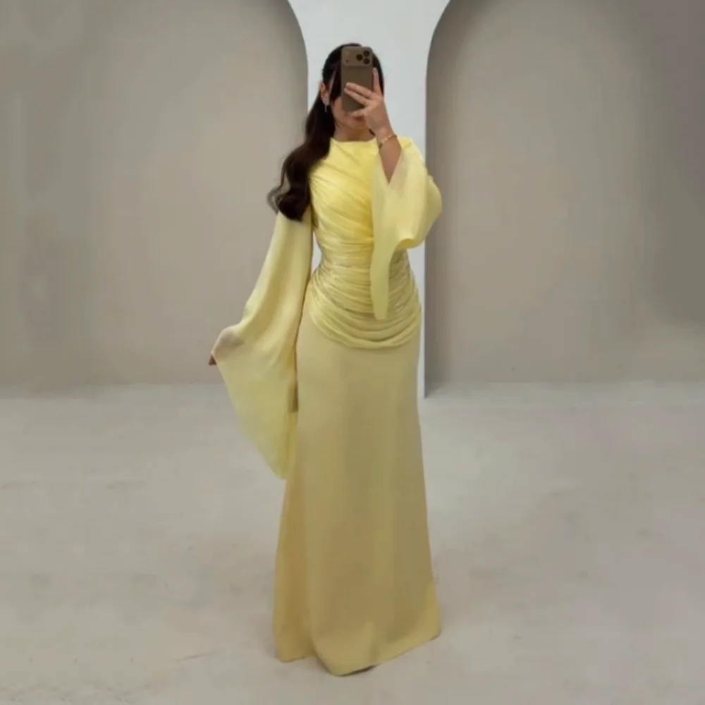 

Customized Exquisite Classic Evening Dress Pleat Glitter Draped O-Neck Trumpet Long Dresses Formal Prom Wedding Party Gown
