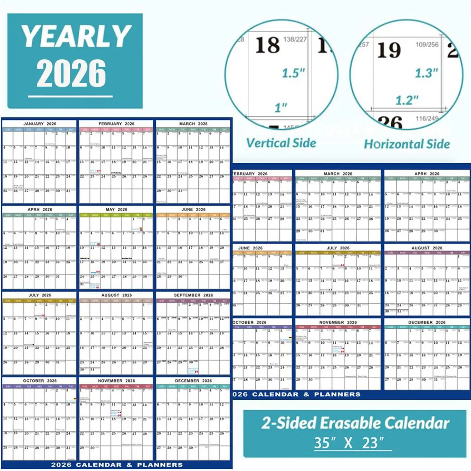 2026 Large Erasable Wall Calendar 2