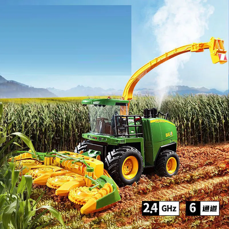 1:24 RC Car Remote Control Farm Harvester Smoking Agricultural Trailer LED 27MHZ Radio Farmer RC Tractor Electronic Toy Boy Gift