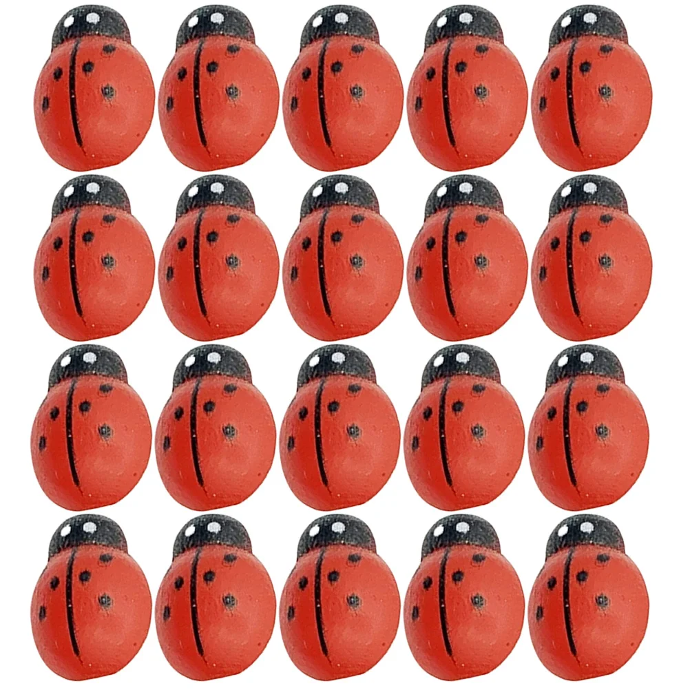 100 szt. Drewniane pinezki w kształcie biedronki, dekoracyjne pinezki do tablic korkowych, do użytku domowego i szkolnego.