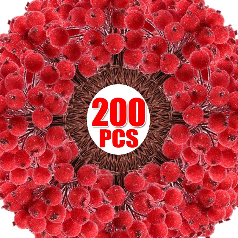 20-200Pcs Frosted Artificial Berry Mini Christmas Holly Berries Fake Fruit Bouquets Stamen for DIY Wreath Xmas Party Decoration