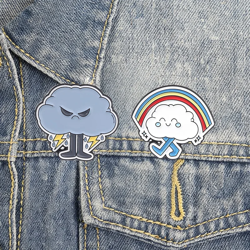 Wetter-Stimmungs-Emaille-Abzeichen-Set Regenbogen Wolke Regen Donner Zitat Legierungs-Brosche Schmuck-Accessoires Geschenke für Introvertierte – Detail 4