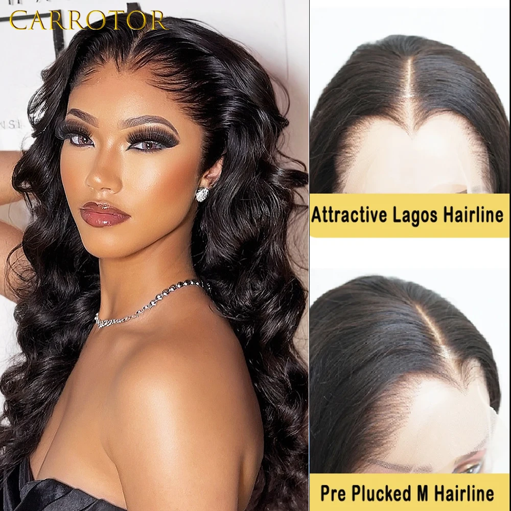 Lagos Hairline 13x4 HD Lace Frontal Loose Body Wave Wig M-Shaped Pre Plucked Bleached Tiny Knots 100% Human Hair Wig Ready To Go