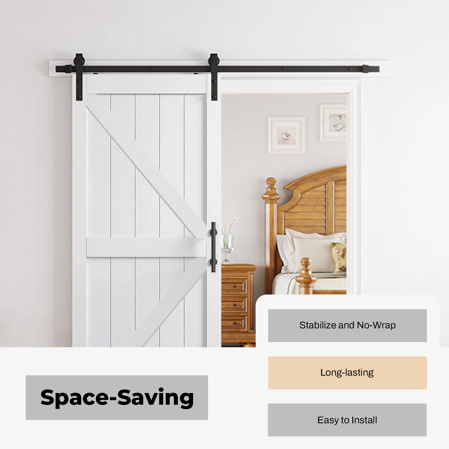 36in x 84in Sliding Barn Door and 6.6FT Hardware Kit Included, White Interior Slide Door Slab Covered with PVC Surface