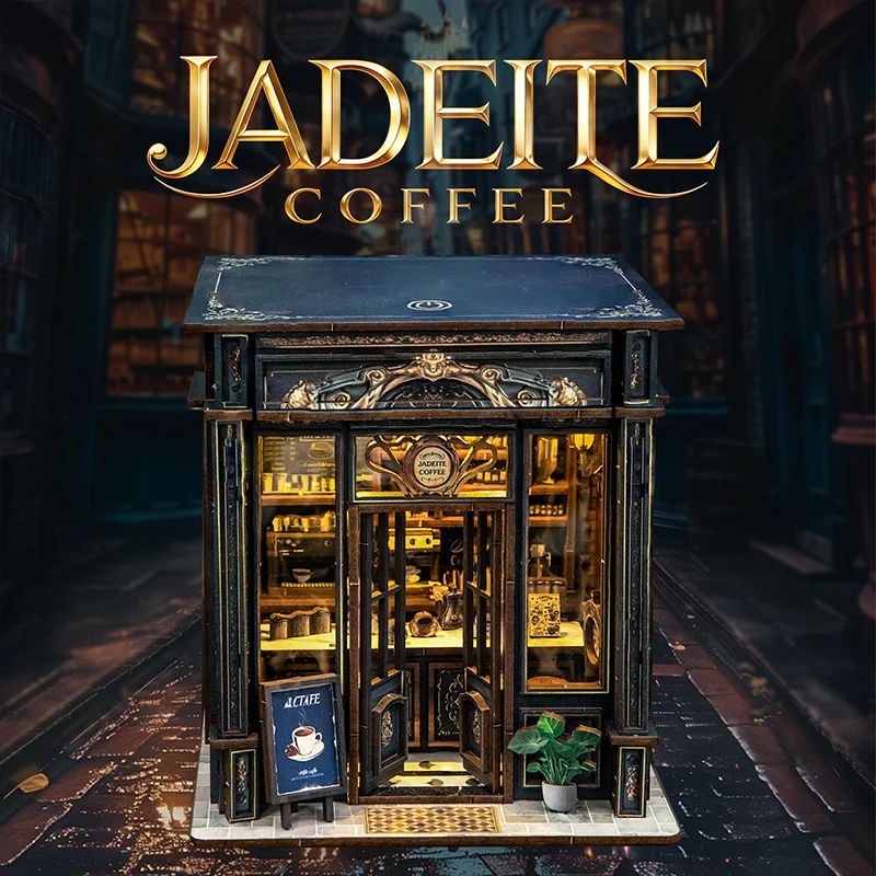 

DIY деревянный зеленый кристалл кофейня миниатюрные модели наборы со светодиодной подсветкой кукольный домик с мебелью для друзей подарки на день рождения
