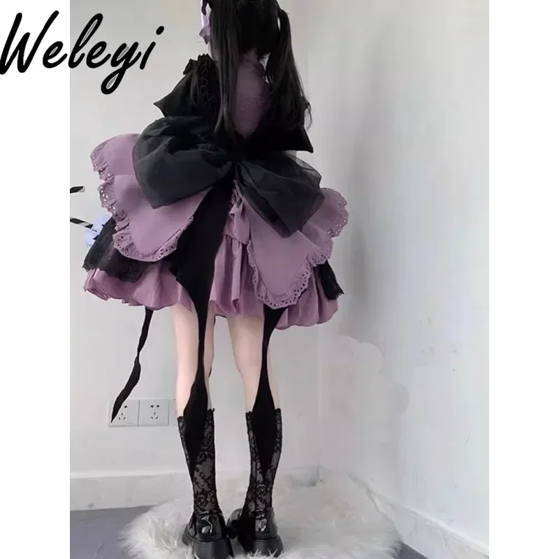 

Jirai Kei Black Peach A Lolita Wedding Dresses for Women Ropa Mujer Cute Magic Girl Small High Waist Op Gothic Purple Tutu Dress