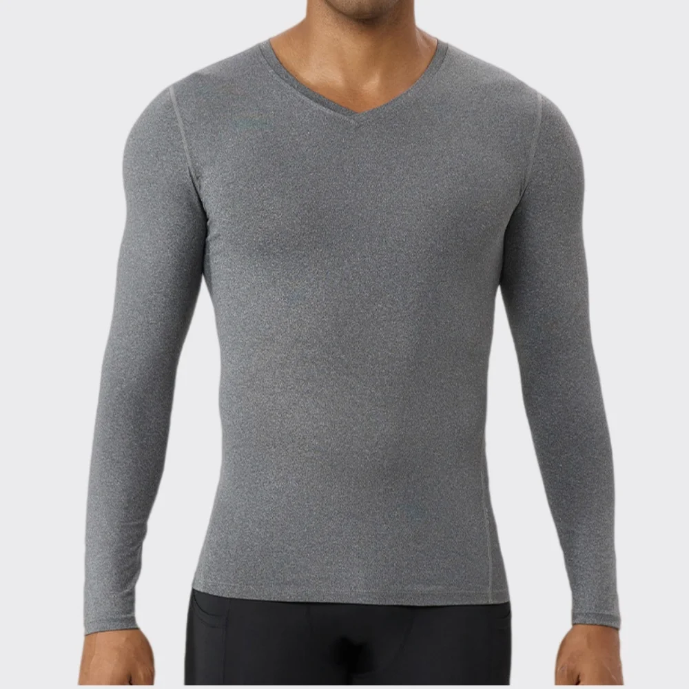 Men Sportswear Fitness Shirts Slim Long Sleeve Gym V-neckT-shirt Running Tops Tights Breathable Bodybuilding Training Sportswear