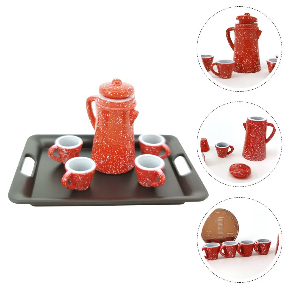 

1Set Mini Teapot Cup Set Alloy Fairy House Accessories Exquisite Small House Storage Rack Lifelike Miniature Furniture Ornament
