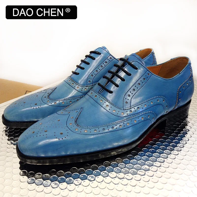 

LUXURY BRAND MEN OXFORD SHOES BLUE BROGUES WINGTIP CASUAL MENS DRESS SHOES OFFICE WEDDING GENUINE LEATHER SHOES FOR MEN