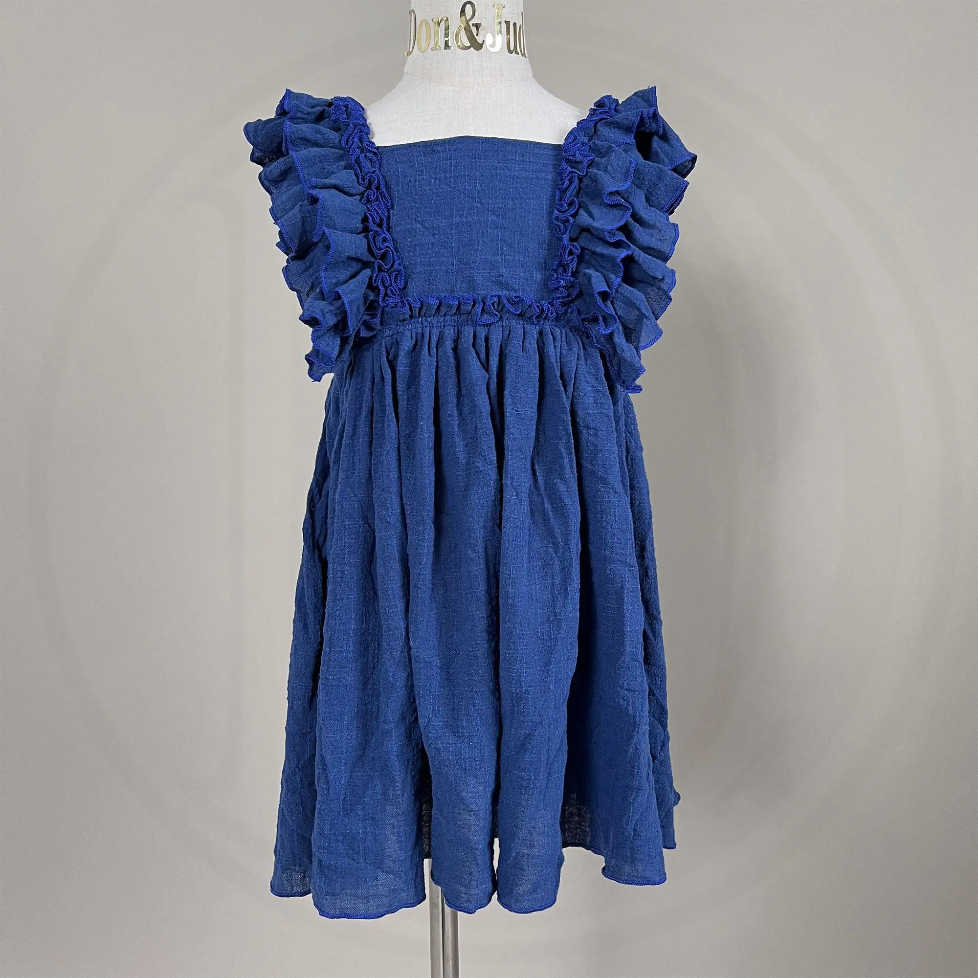 Don&Judy Little Girl Dress Cotton And Linen Pleated Lace Dress For Birthday Gift Photography Baby Skirt