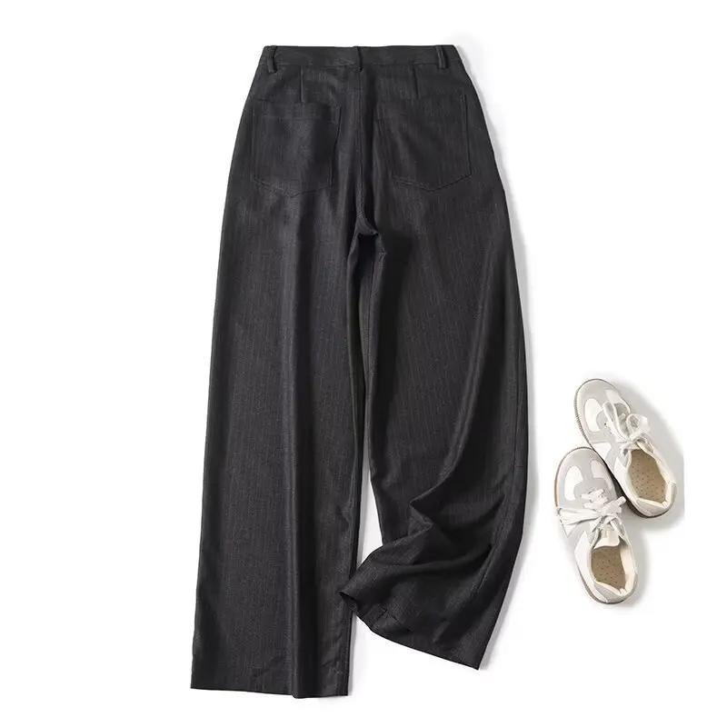 Maxdutti Autumn Women's Pants French-style Lazy Retro Striped Straight-cut Pants Minimalist Suitable For Commuting Trousers Wome