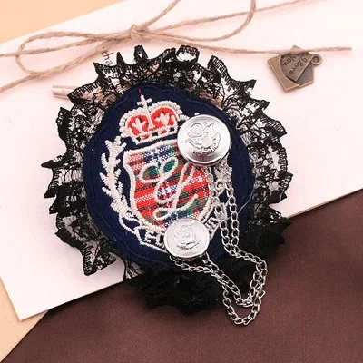 خمر الذهب اللون التعادل دبابيس التطريز كريستال شارة بروش مع سلسلة - الرجال التلبيب دبوس لبدلة قميص التعادل الملحقات #5