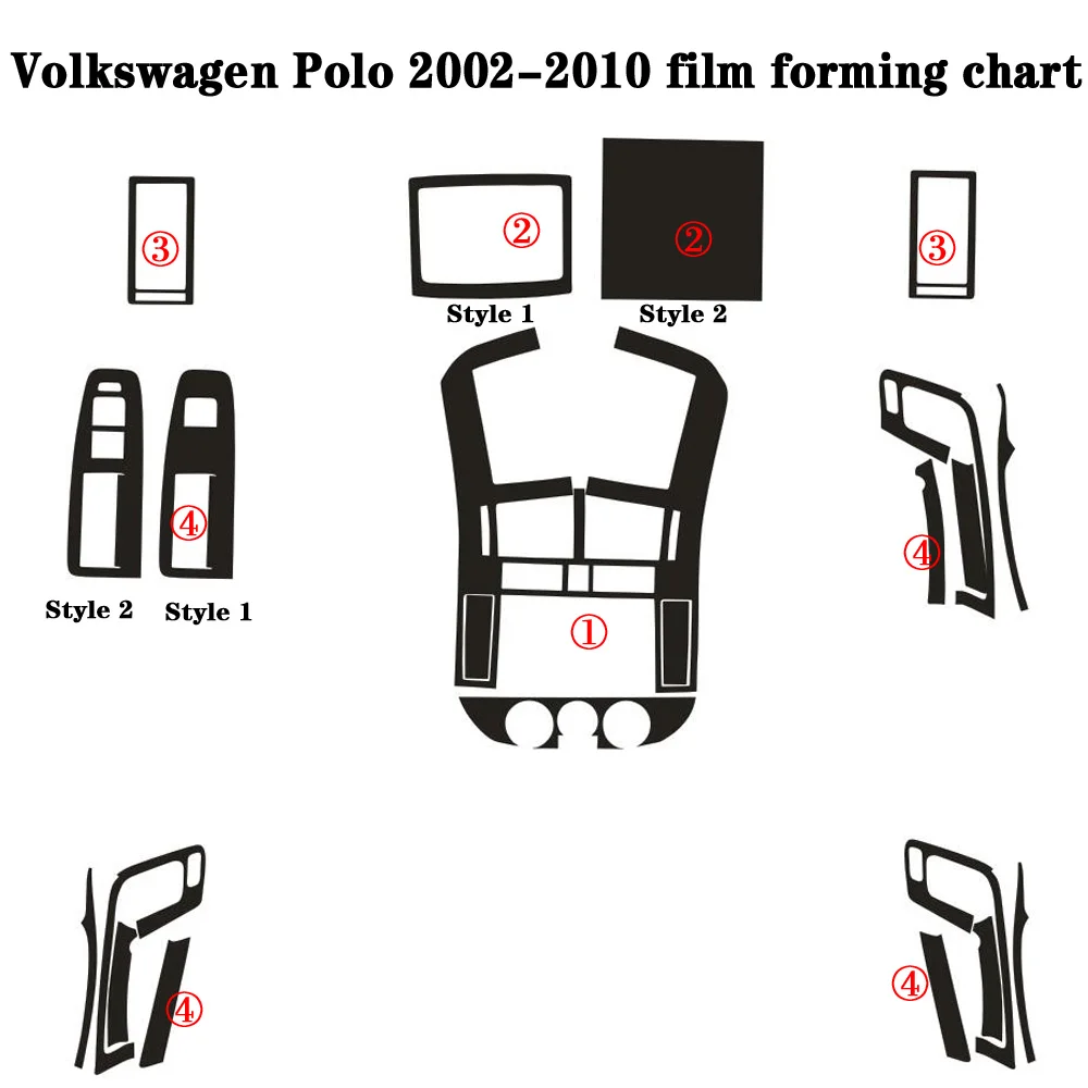 For Volkswagen VW Polo 2002-2010 Interior Central Control Panel Door Handle Carbon Fiber Stickers Decals Car styling Accessorie